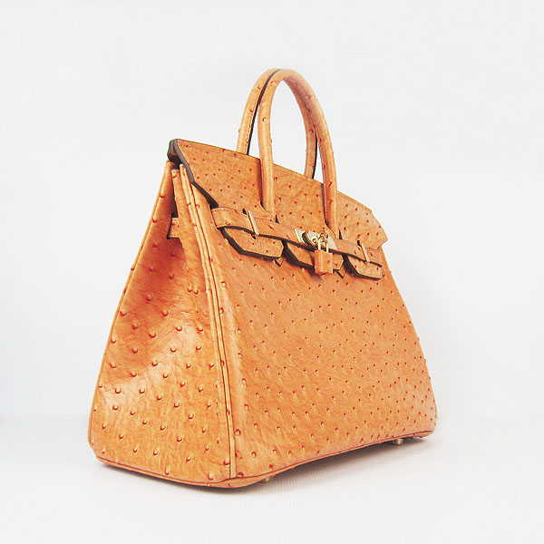 High Quality Fake Hermes Birkin 35CM Ostrich Veins Handbag Orange 6089